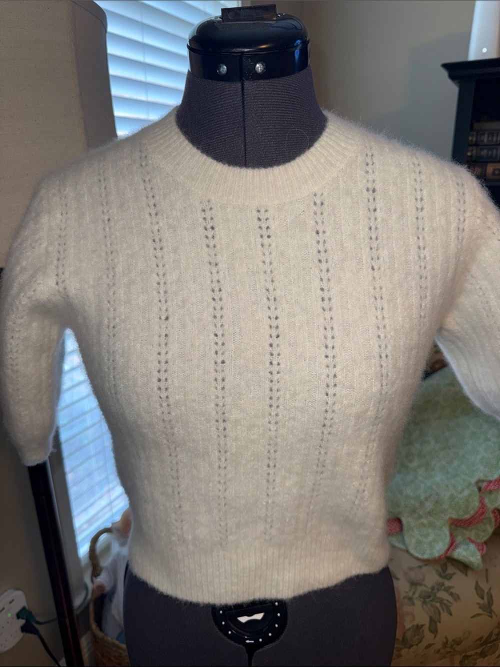 Madewell White Short-Sleeve Fuzzy Knit Sweater